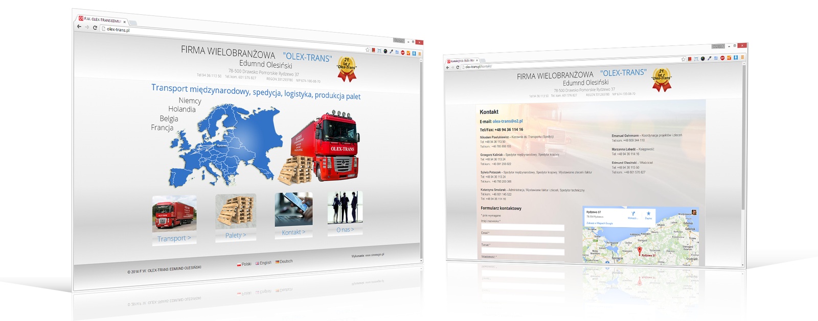 Strona internetowa firmy transportowej Olex-Trans